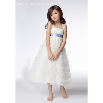 Straps Tea-length Organza Sequins Flower Girl Dresses